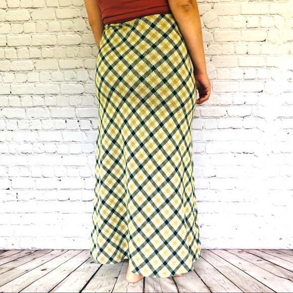Vintage Maxi Skirt Plaid Tan 70s 80s Era - Picture 2 of 4